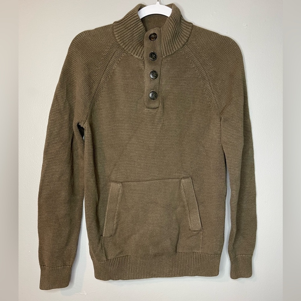 Banana Republic Men’s Small Ribbed Collar Button Neck Green Long Sleeve Sweater